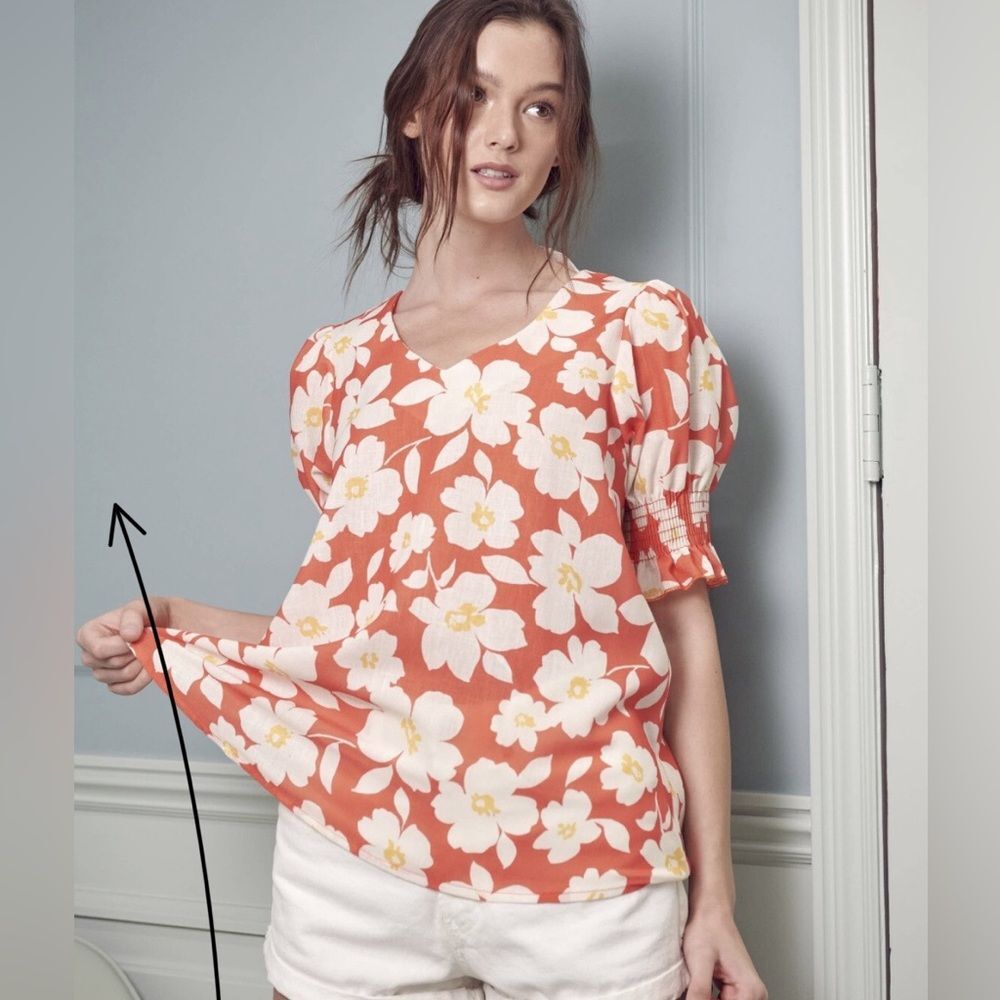 Jade by Jane Floral Bubble Sleeve Top Floral Blouse NWOT